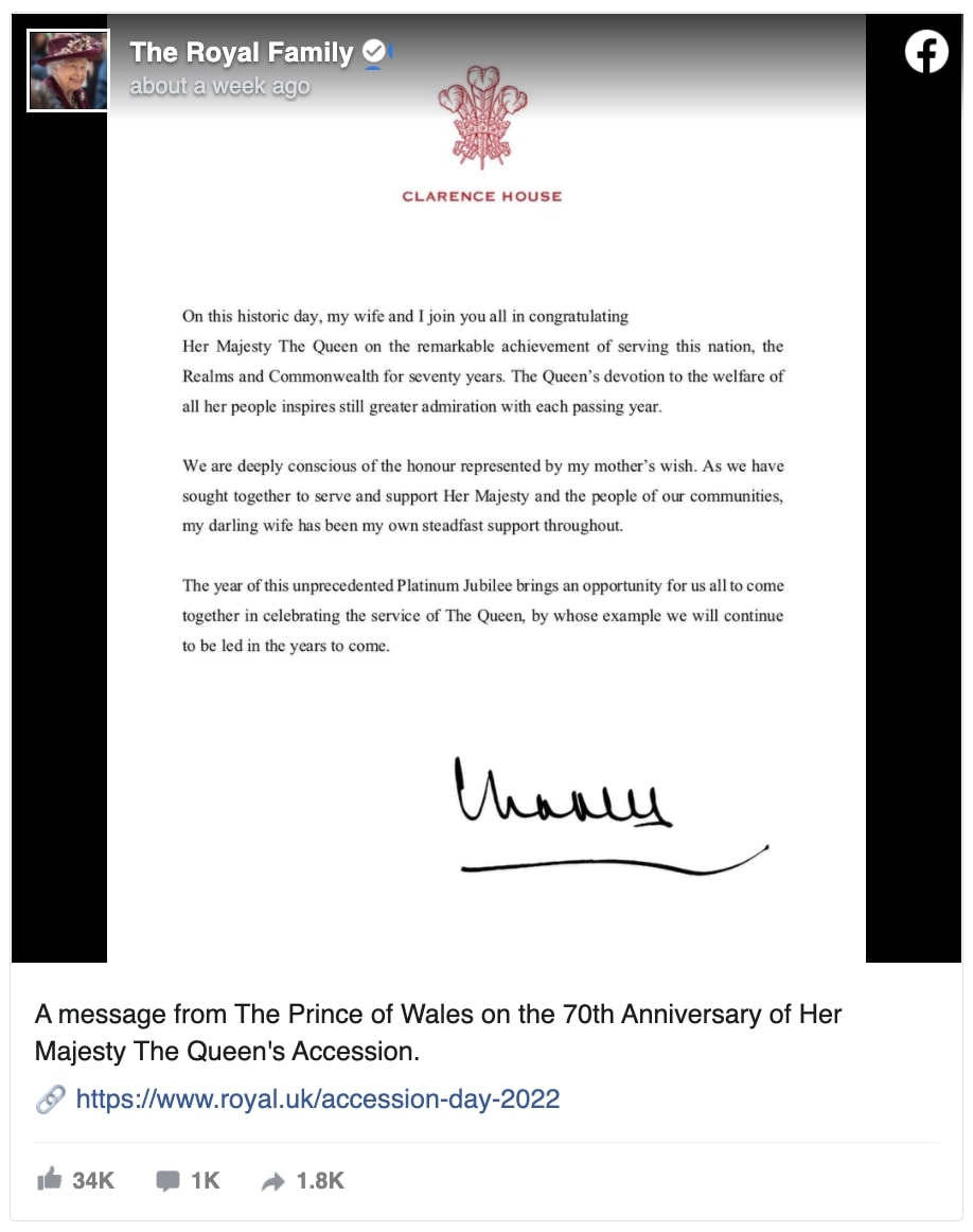 the royal family facebook post